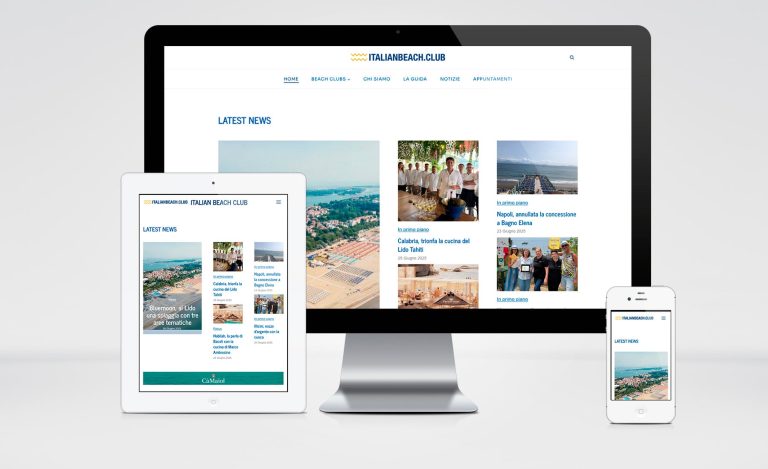 Versione desktop e mobile del sito Italian Beach Club: navigazione semplice e contenuti editoriali ottimizzati