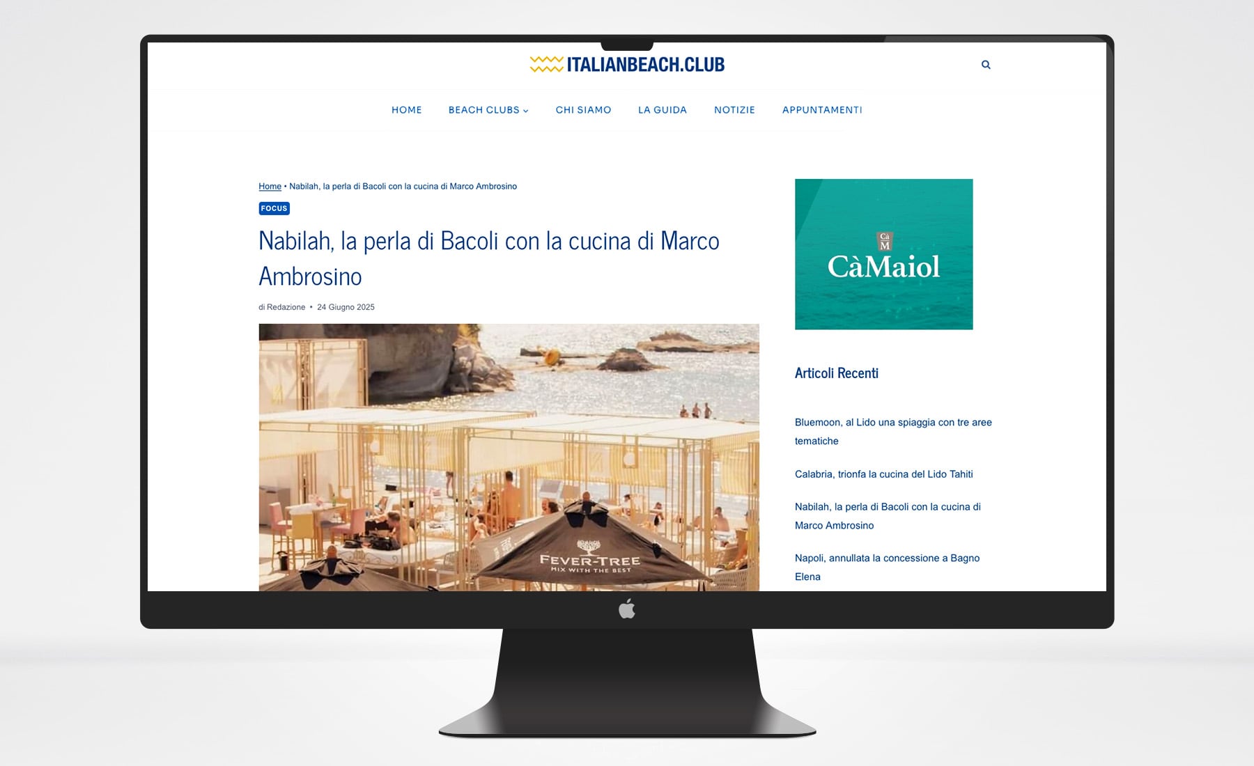 Versione desktop del sito Italian Beach Club: navigazione semplice e contenuti editoriali ottimizzati